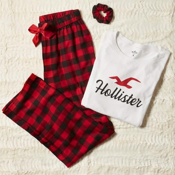 Hollister graphic tee flannel sleep set Clearance